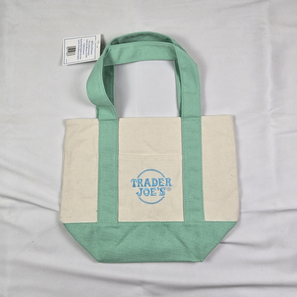 NWT Green Trader Joe's Mini Pastel Canvas Tote Bag - Picture 2 of 5
